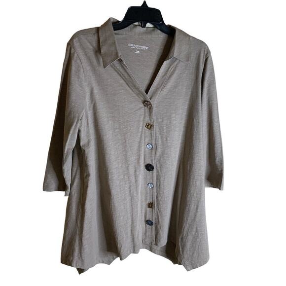 Soft Surroundings Shirt Womens Sz Large Lagenlook Boho Relaxed 3/4 Sleeves Tunic - Picture 1 of 7